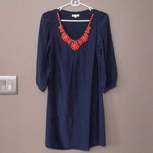 Navy Dress with Jewel Neckline